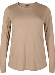 Langermet bluse i ull og viskose, Brun