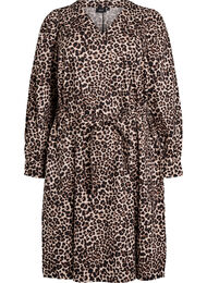 Kjole i økologisk bomull med knytebelte, Brun