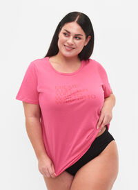T-skjorte i bomull med trykk og korte ermer, Hot Pink Create, Model