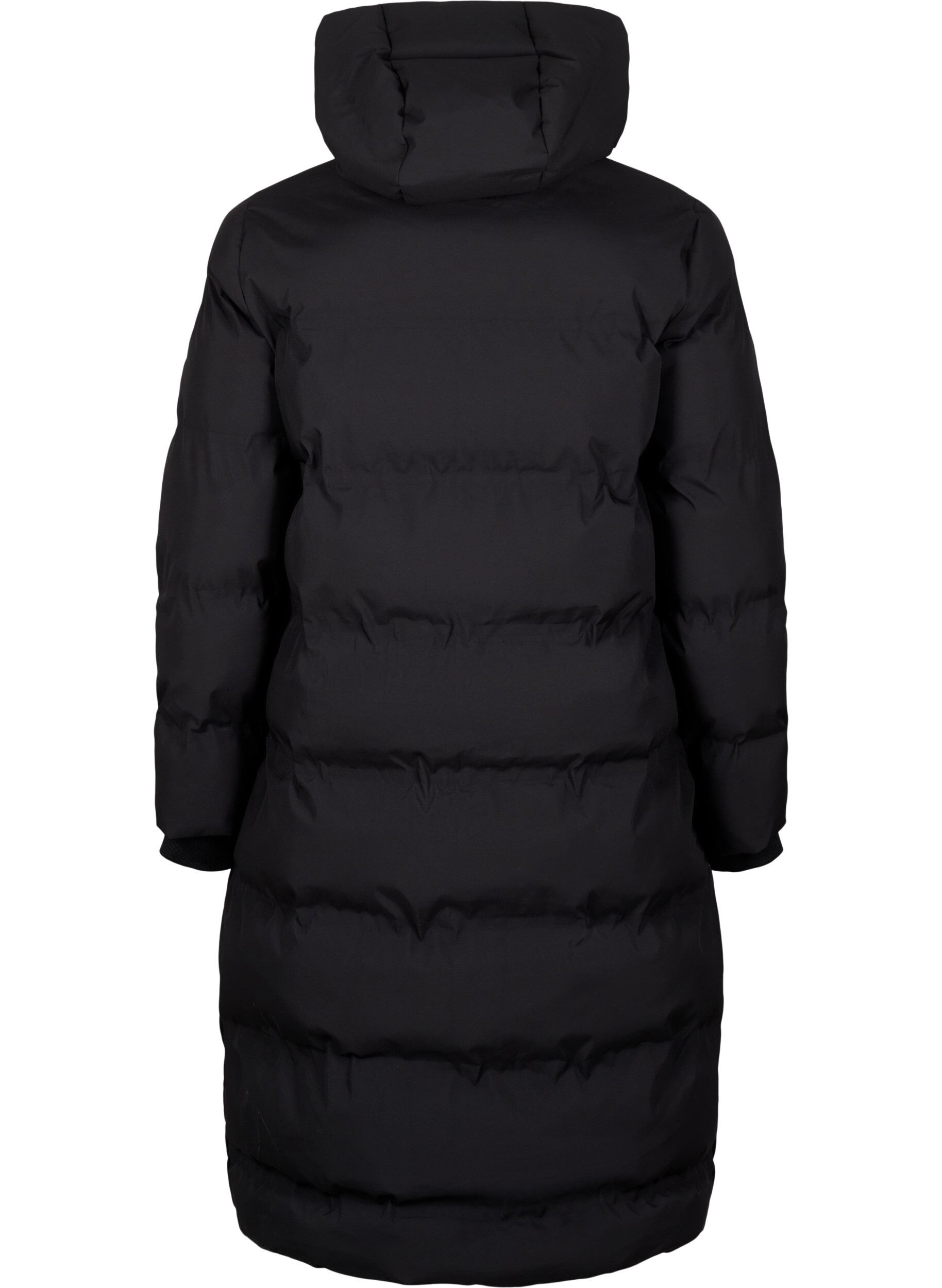 ZizziLang vinterk&aring;pe med hette, Svart, Packshot image number 1