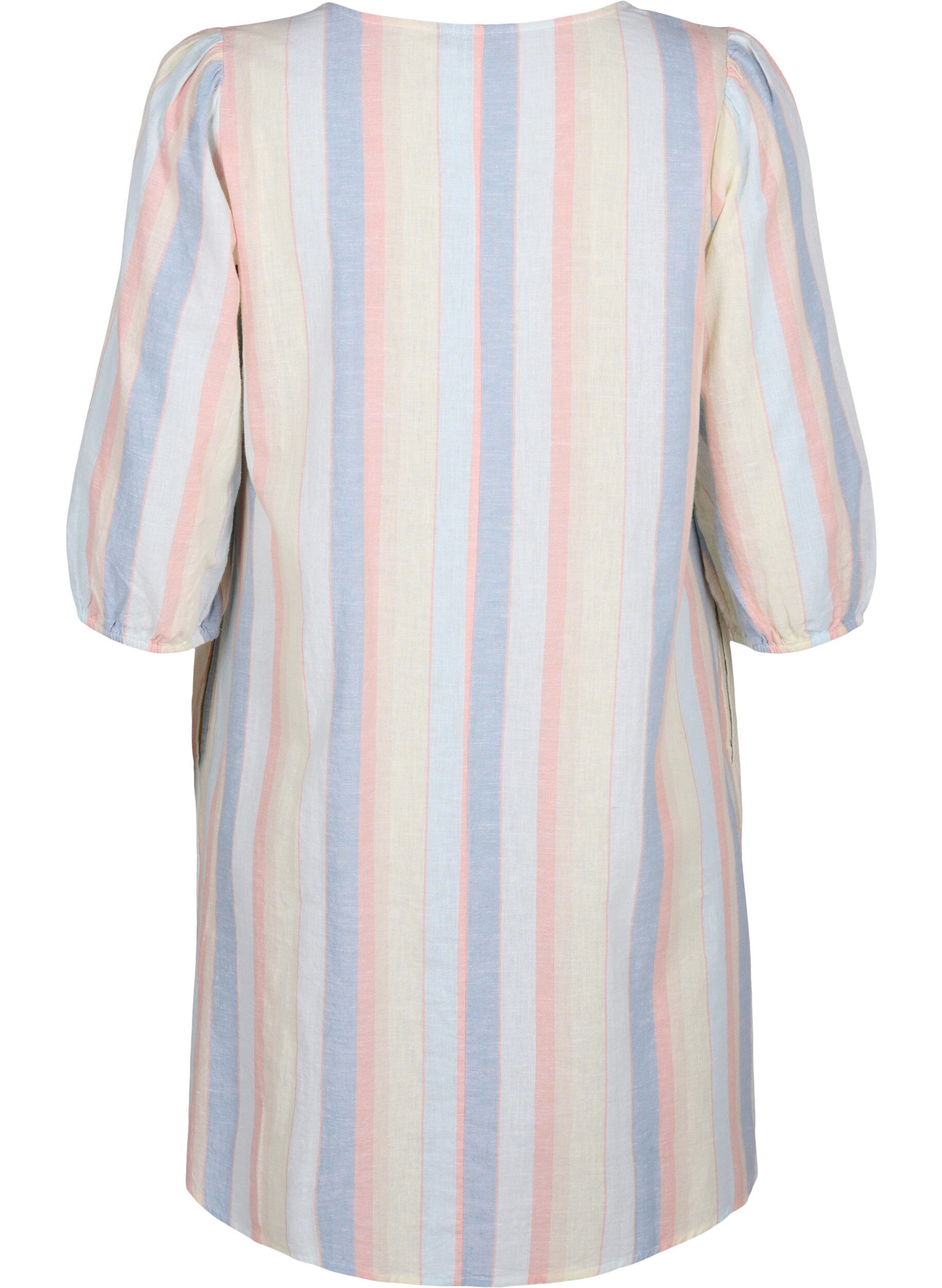 Zizzi Kort kjole i bomullsblanding med lin, Multi Color Stripe, Packshot image number 1