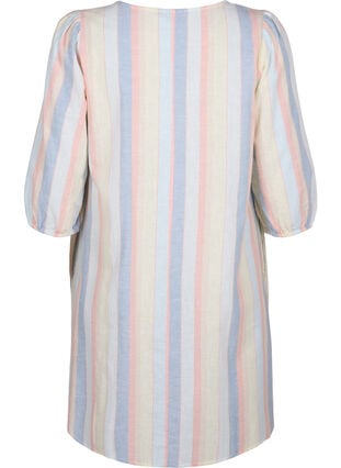 Kort kjole i bomullsblanding med lin, Multi Color Stripe, Packshot image number 1