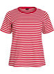 T-shirt med striper og ribbestrikket struktur, R&oslash;d, Packshot image number 0