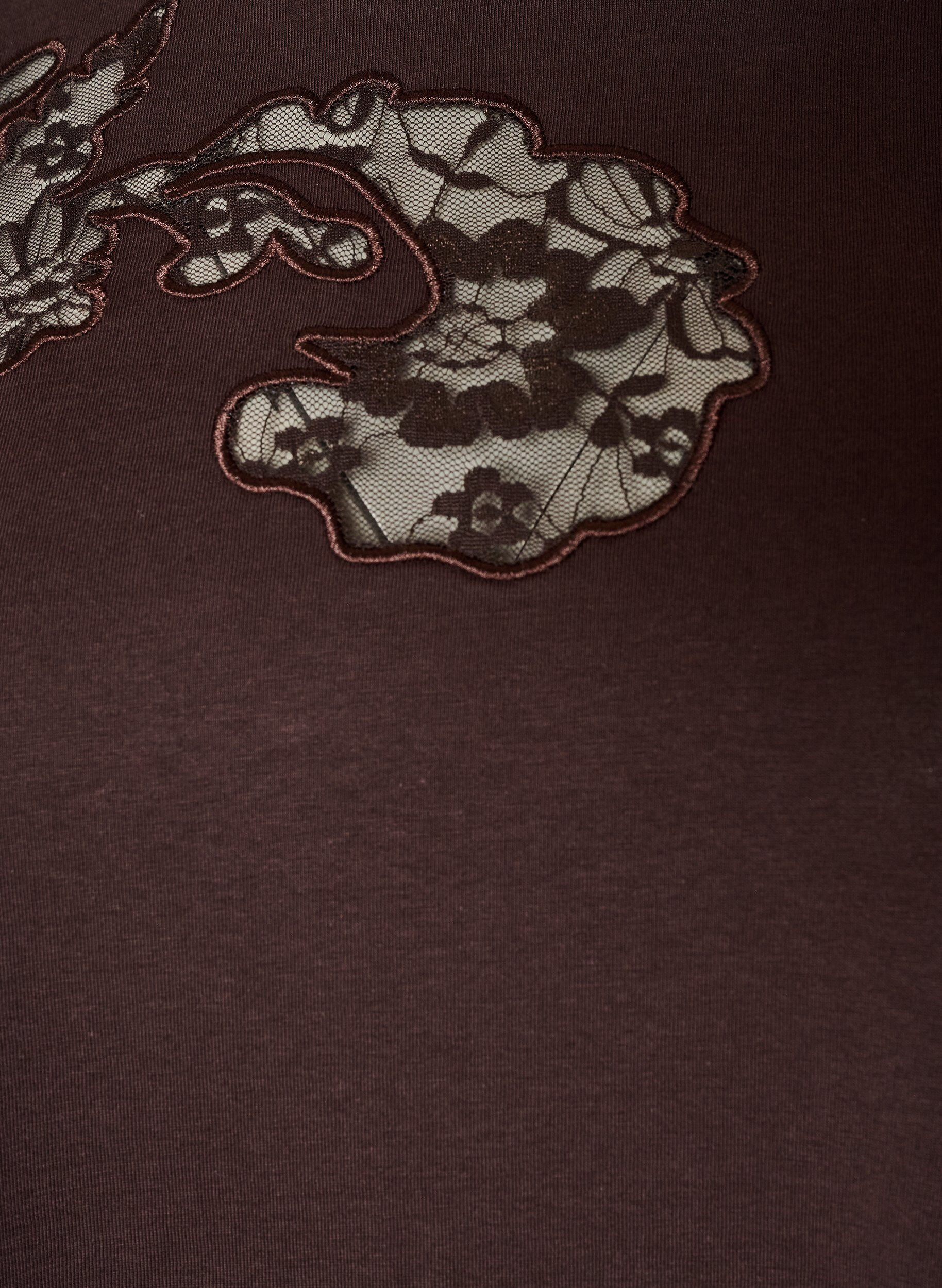 ZizziBomulls-T-skjorte med blonderapplikasjoner, Brun, Packshot image number 2