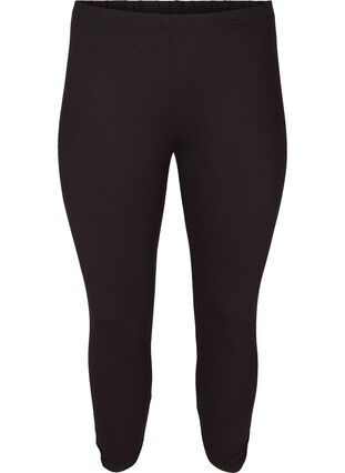 Zizzi Basis 3/4 leggings med rynkedetaljer, Svart, Packshot image number 0