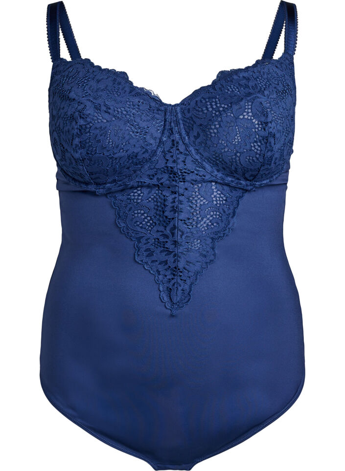 Body med bøyle og blonder, Blå, Packshot image number 0