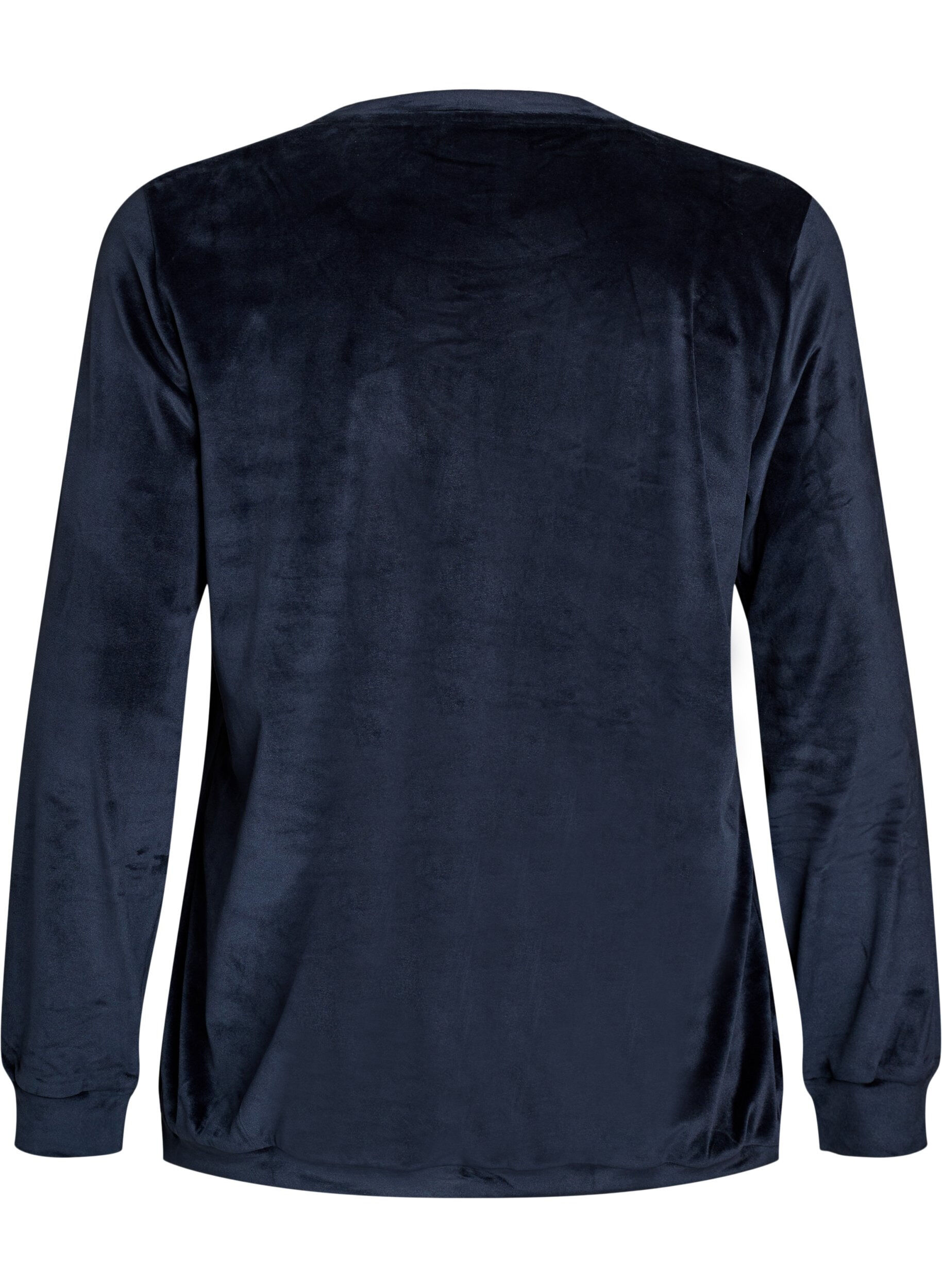 ZizziVelourbluse med brodert tekst, Bl&aring;, Packshot image number 1