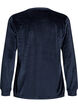 Velourbluse med brodert tekst, Bl&aring;, Packshot image number 1