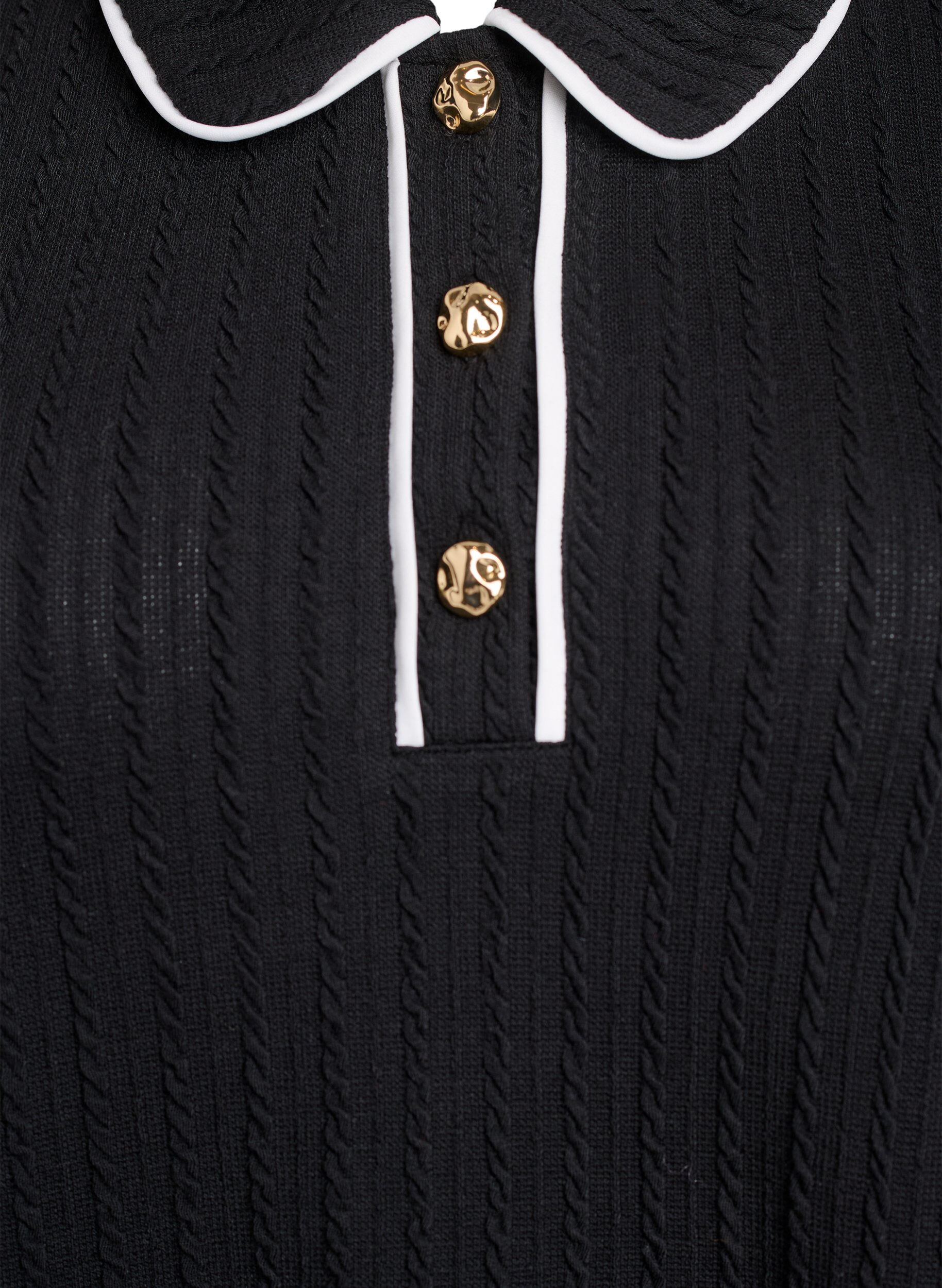 Zizzi Teksturert jerseyskjorte med kontrasterende kanter, Svart, Packshot image number 2