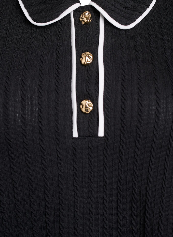 Teksturert jerseyskjorte med kontrasterende kanter, Svart, Packshot image number 2