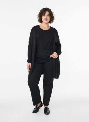 Zizzi Lang, strikket cardigan i en viskoseblanding, Svart, Model image number 1