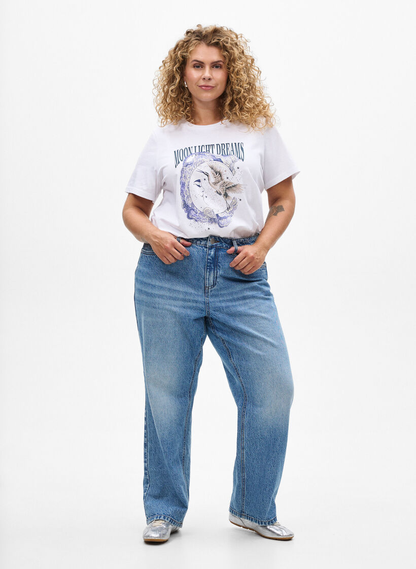 Bomulls-T-skjorte med fronttrykk, Hvit, Model image number 1