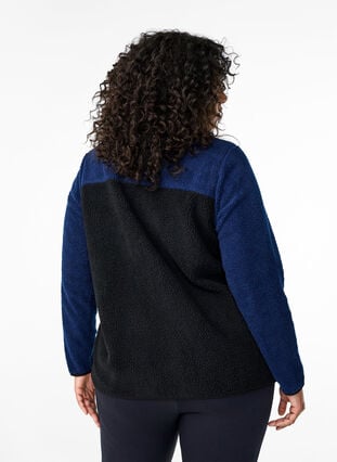 Zizzi Teddy jakke med fargeblokk, Night Sky comb., Model image number 1