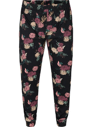 Mønstrete pysjamasbukser i økologisk bomull, Black AOP Flower, Packshot image number 0