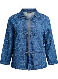 Denimjakke med knytelukking og lommer, Blue Denim Destroy
