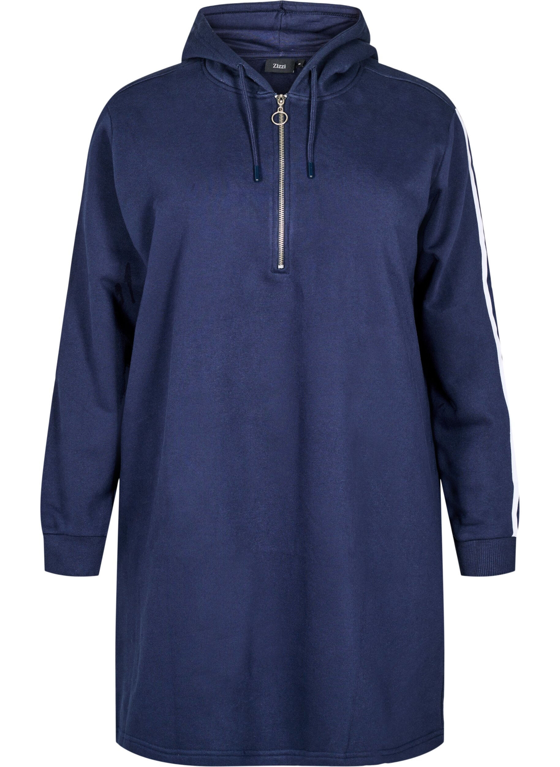 Zizzi Kort sweatshirt-kjole med hette og lange ermer, Navy Blazer, Packshot image number 0