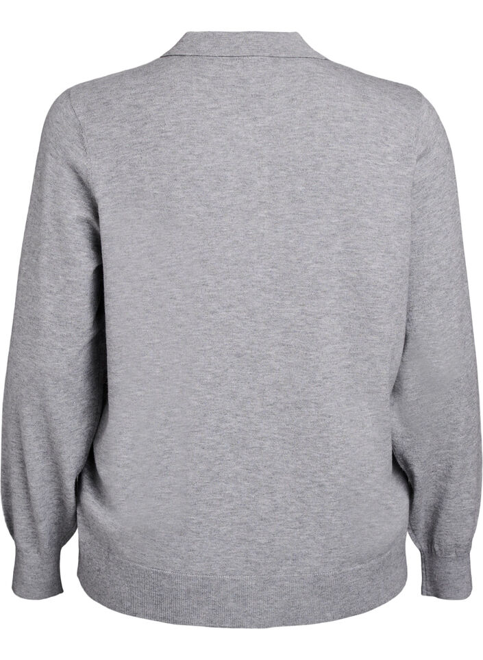Strikkeplagg med krage, Light Grey Melange, Packshot