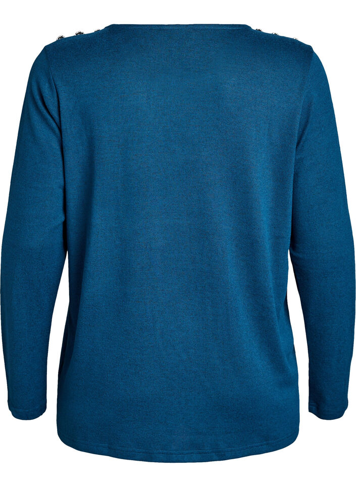 Bluse med dekorative knapper, Blå, Packshot image number 1