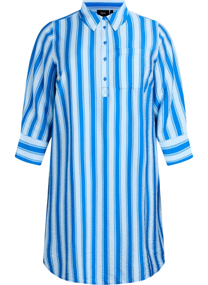 Kort kjole med krage og brystlomme, Bl&aring;, Packshot image number 0