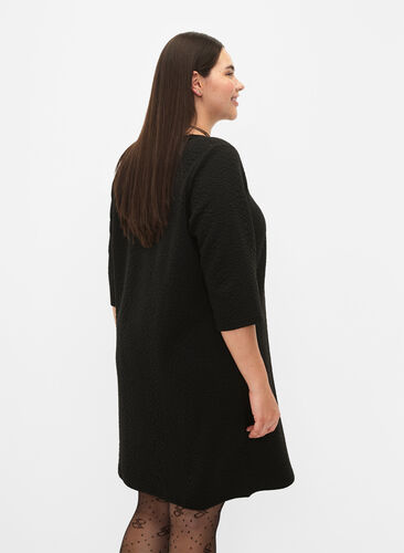 Kjole med struktur og trekvartlange ermer, Black, Model image number 1