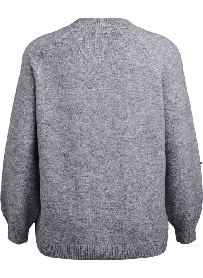 Genser med perlebroderi, Medium Grey Melange, Packshot