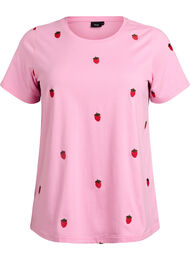 T-skjorte i økologisk bomull med broderte motiv, B.Pinkw.Strawberries