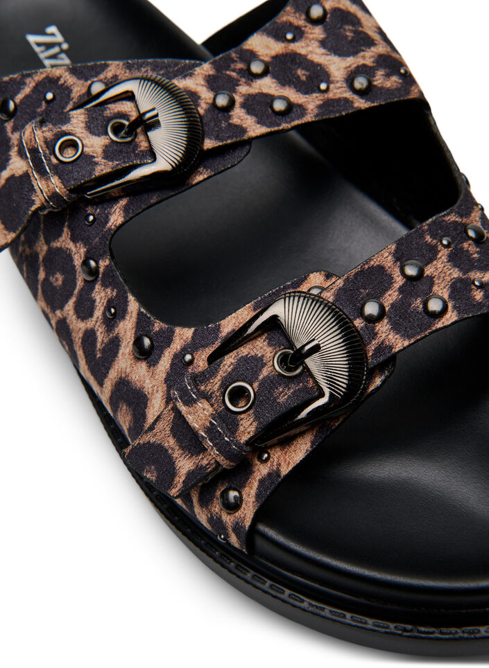 Wide fit - Slip-on sandaler med nagler, Leopard AOP, Packshot