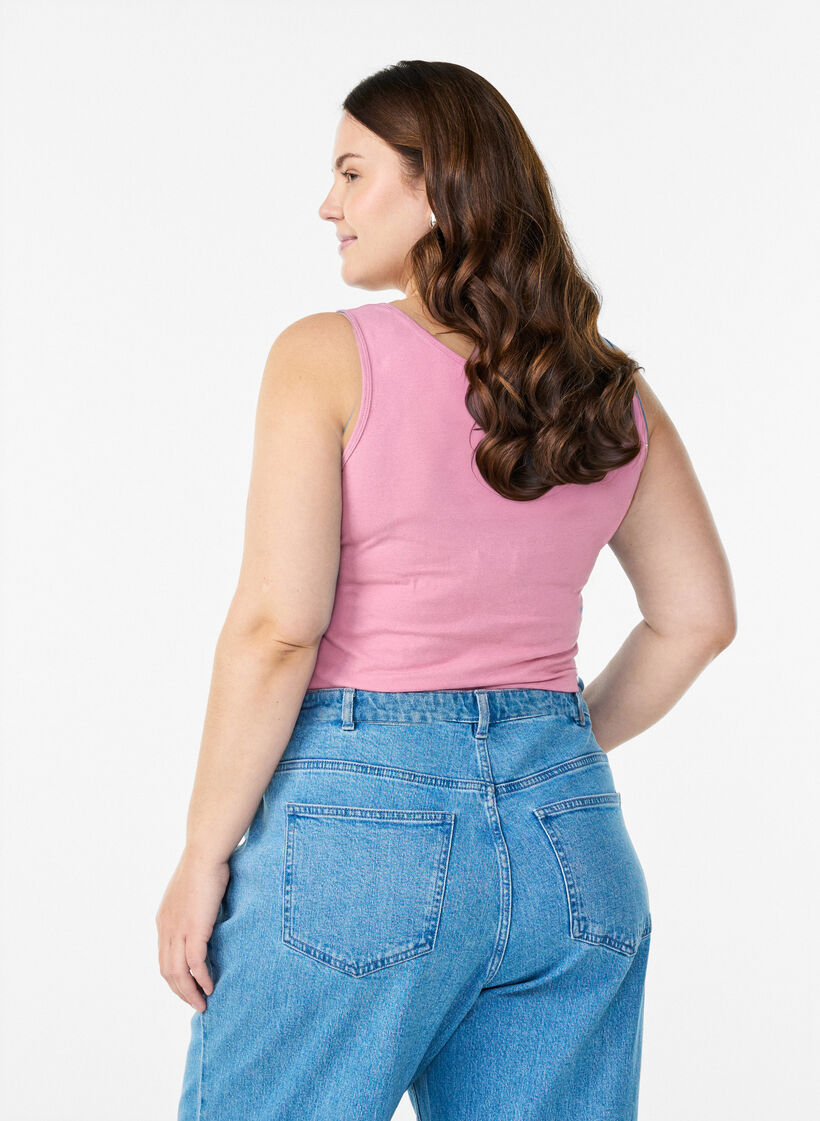 Ensfarget basic topp i bomull, Rosa, Model image number 2