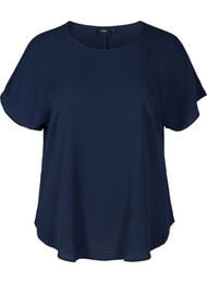 Kortermet bluse med rund hals, Bl&aring;