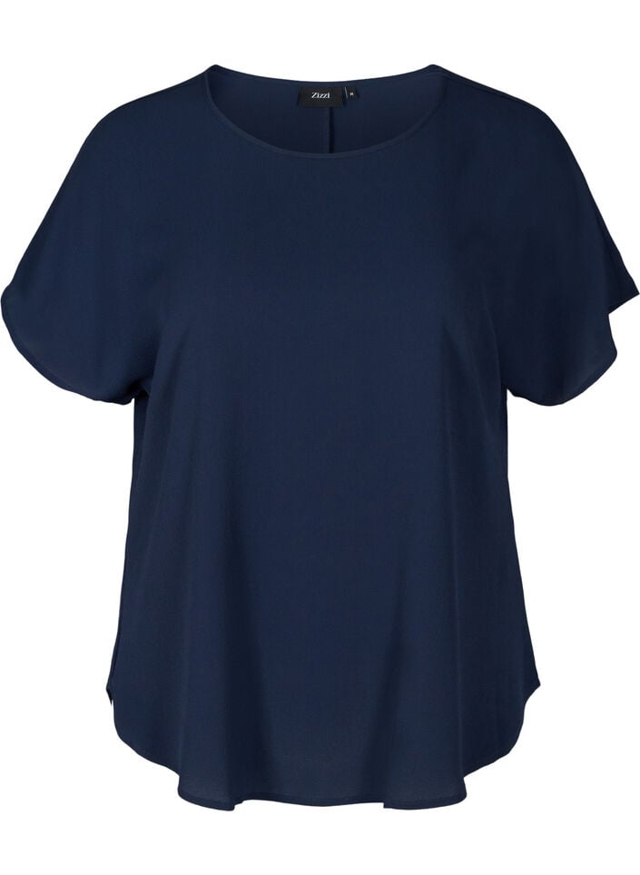 Kortermet bluse med rund hals, Bl&aring;, Packshot image number 0