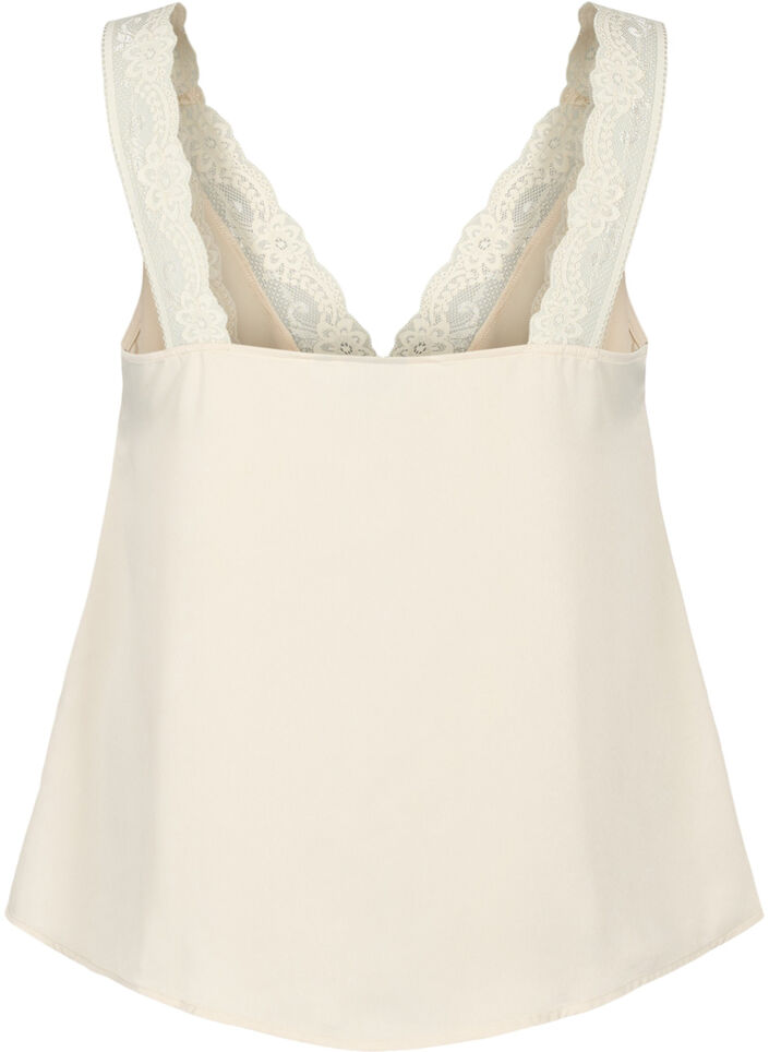 FLASH – Topp med V-hals og blondekant, Fog, Packshot image number 1