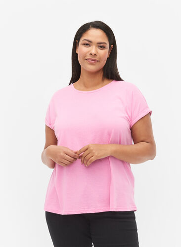 Kortermet T-skjorte i bomullsblanding, Rosebloom, Model image number 0