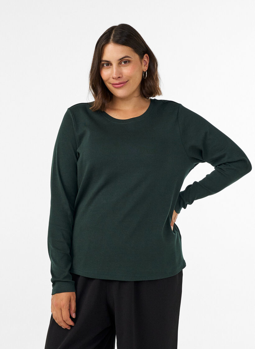 Langermet basis-T-skjorte med rund hals, Gr&oslash;nn, Model image number 0