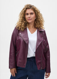 Imitert skinn bikerjakke, Mørk Bordeaux Imitert skinn bikerjakke, Mørk Bordeaux, Model