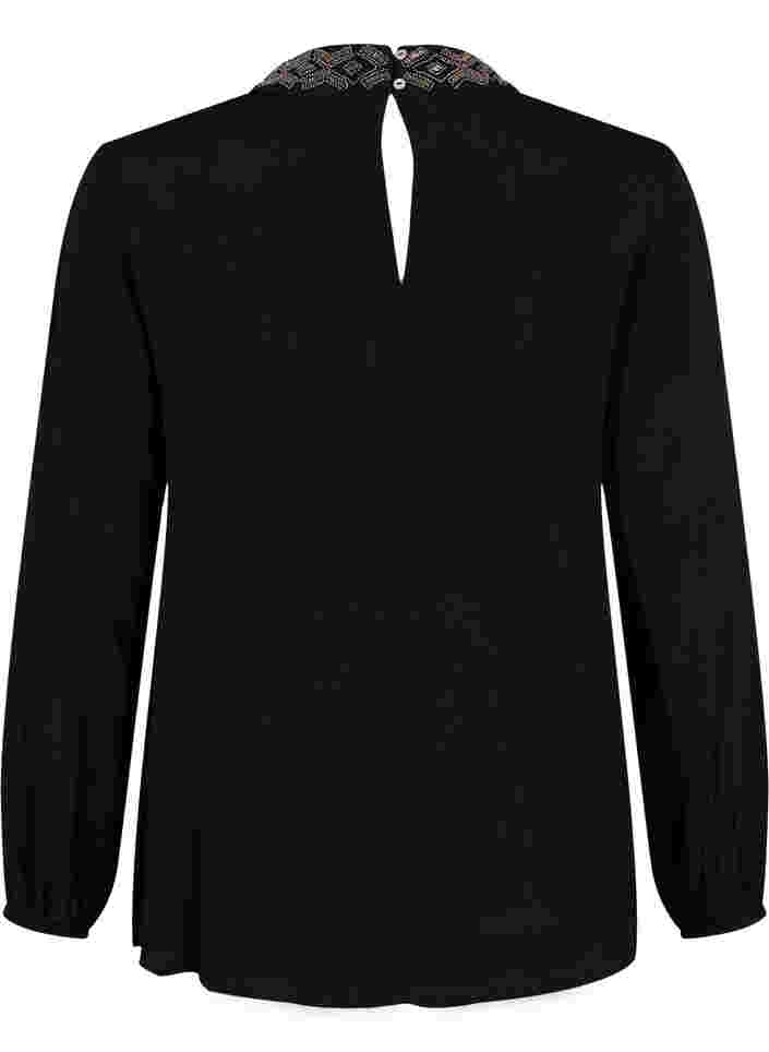 Langermet bluse i viskose med perler, Black, Packshot image number 1