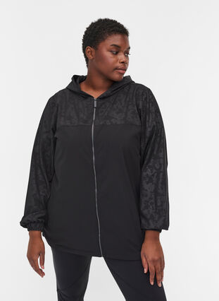 Treningsjakke med mønster og hette, Black, Model image number 0