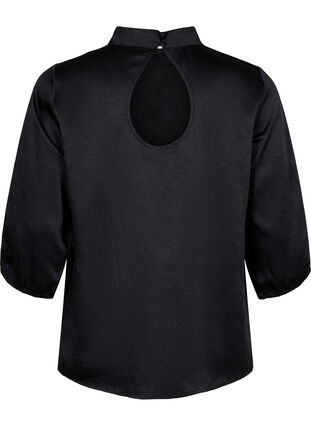 Bluse med 3/4-ermer og kinakrage, Black, Packshot image number 1