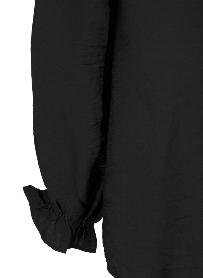 Langermet bluse med V-hals, Black, Packshot image number 3