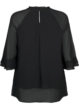 Bluse med asymmetrisk kant og 3/4-ermer, Black, Packshot image number 1