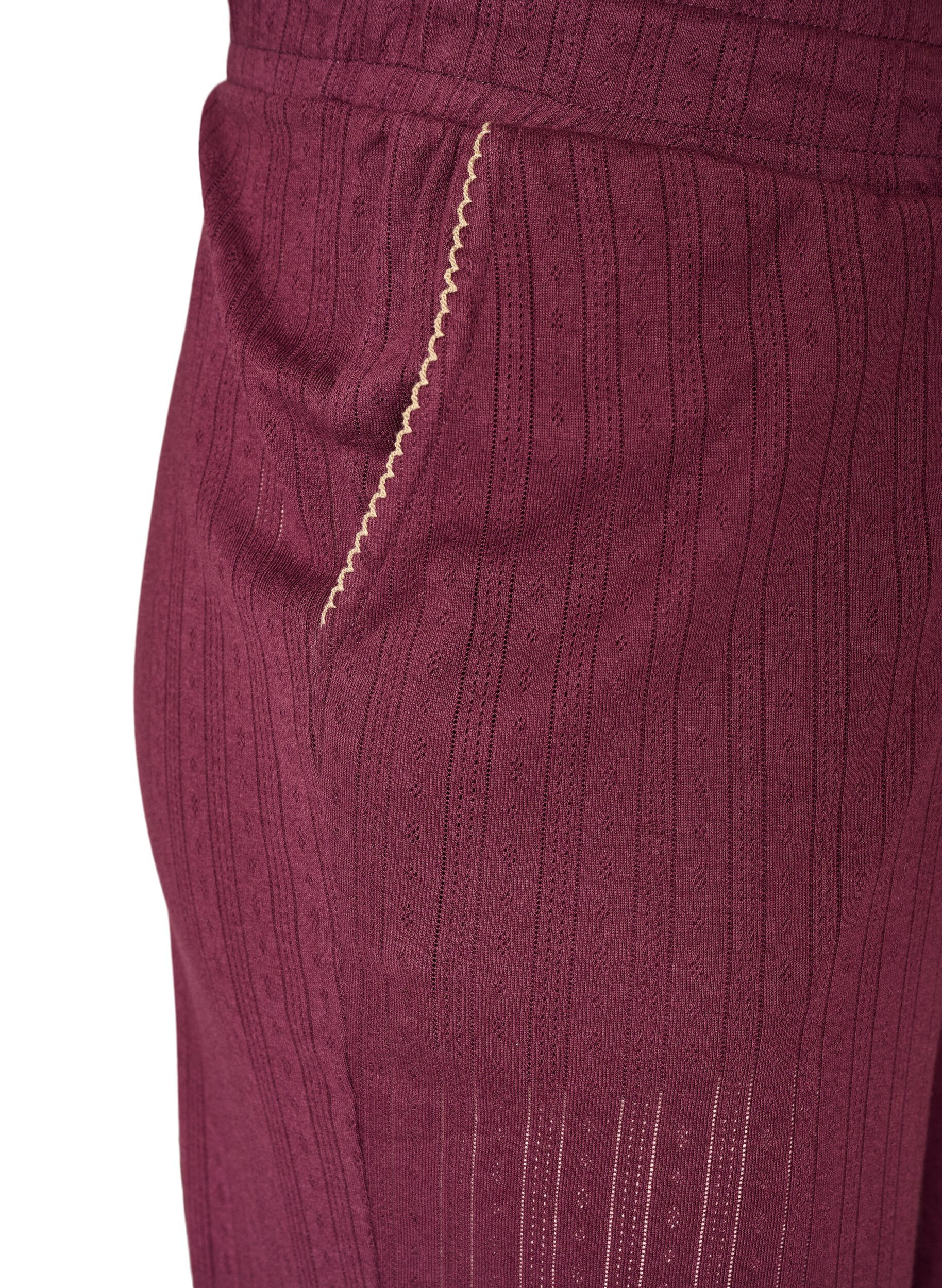 ZizziPyjamasbukse i &oslash;kologisk bomull med hullbroderi, M&oslash;rk Bordeaux, Packshot image number 2