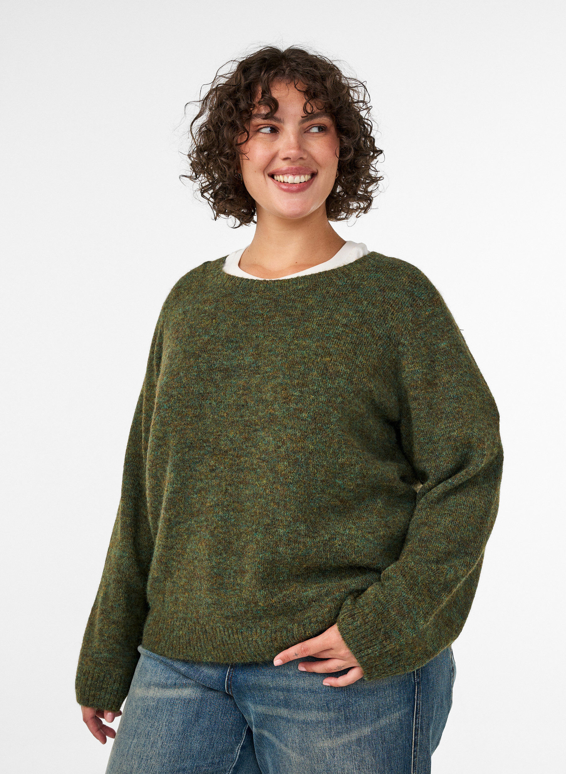 ZizziLoose fit genser med rund hals, Gr&oslash;nn, Model image number 0