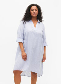 Kjole med V-hals og krage, Blue Stripe, Model