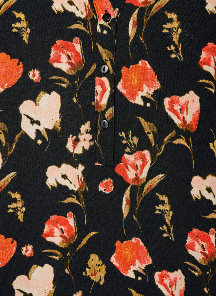 Bluse med korte ermer og v-hals, Svart, Packshot image number 2