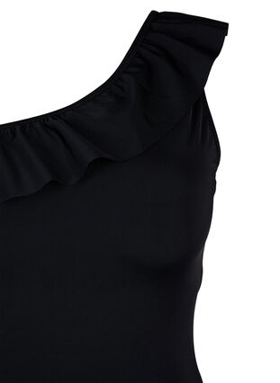 One-Shoulder badetøy med ruffle, Black, Packshot image number 2