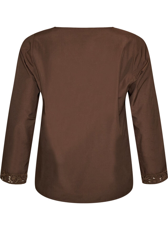 Skjortebluse med broderie anglaise, Brun, Packshot image number 1