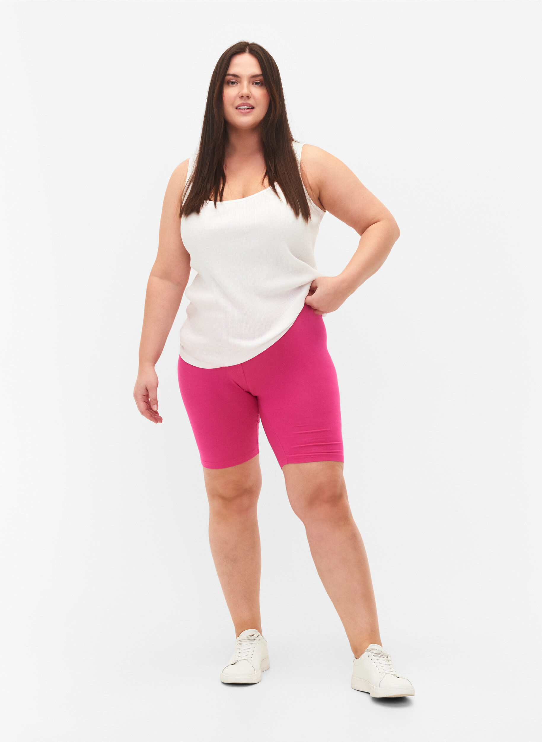 ZizziEnsfargede standard sykkelshorts, Rosa, Model image number 1