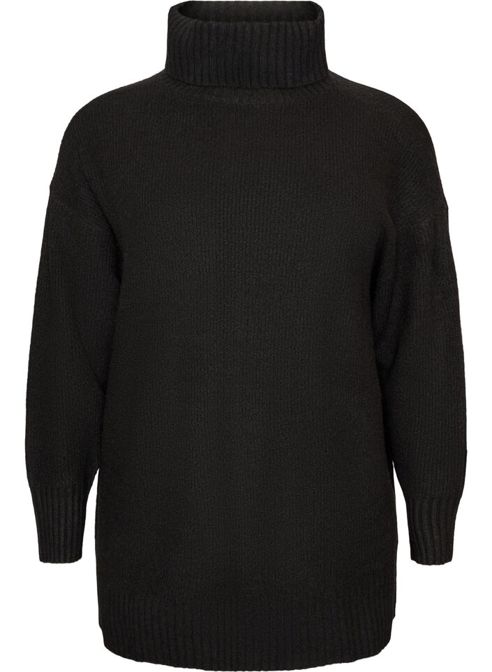 L&oslash;s strikket genser med rullekrage, Svart, Packshot image number 0