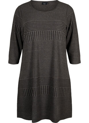 Kjole med 3/4-lange ermer og stripemønster, Dark Grey Mélange, Packshot image number 0