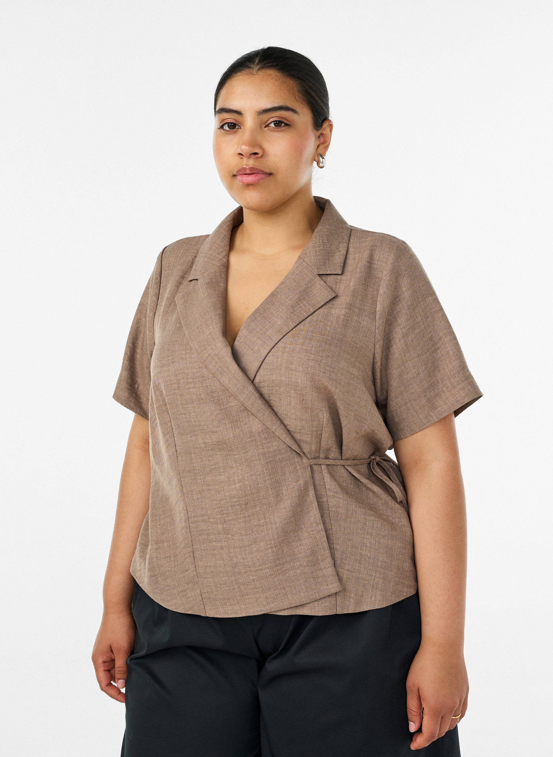 ZizziOmslagsskjorte med knyting, Brun, Model image number 0