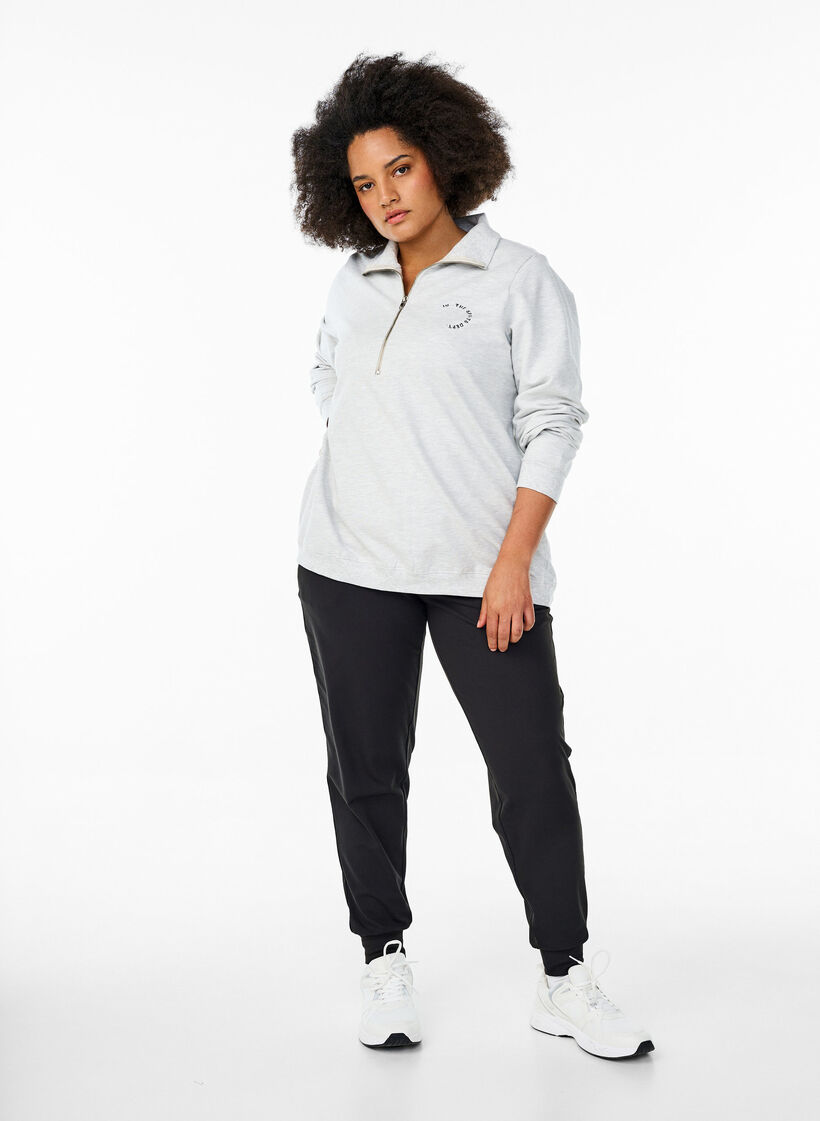 Genser med kort glidelås og høy hals, Light Grey Melange, Model